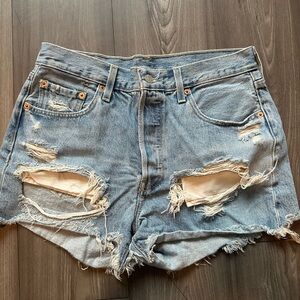 Levi's Light Blue Distressed Jean Shorts
